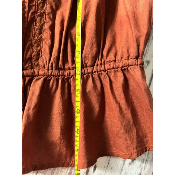 Old Navy Tie-Waist Lace-Trim Blouse Chestnut Brown Sleeves Romantic Victorian XL - Picture 9 of 10